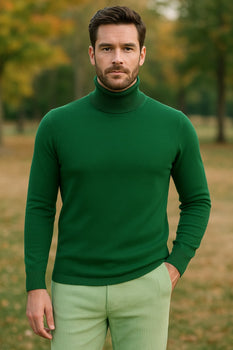 Mens Green Slim Fit Turtleneck Sweater – Lightweight Knit Pullover in Emerald Green - Image 4