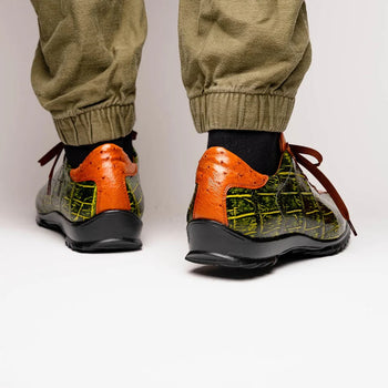 Marco Di Milano Saulo Men's Shoes Green & Cognac Exotic Ostich / Alligator Casual Sneakers - Image 8