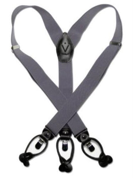 Solid Grey Black Suspenders For Men Elastic Y-Back Button & Clip-On Man'S Gray