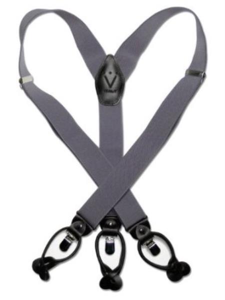 Solid Grey Black Suspenders For Men Elastic Y-Back Button & Clip-On Man'S Gray