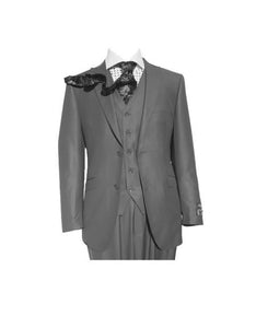 Peak Lapel Grey Three Piece Slim Fit Vested Suit
