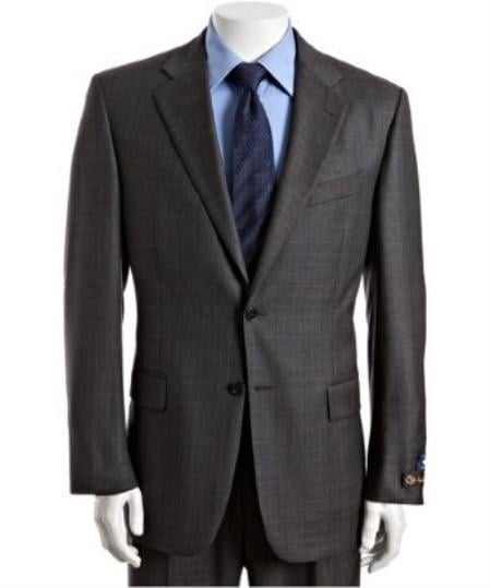 Men's Grey Plaid checkered check pattern Suit Windowpane 2-Button Regular Fit
