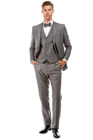 Cheap priced Suit - Men's Two Button Vested Vintage Style Tweed Wedding Grey Suit - Image 2