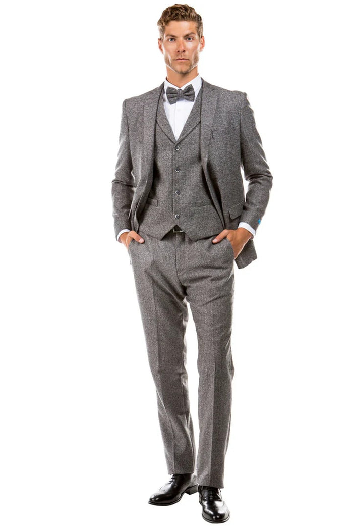Cheap priced Suit - Men's Two Button Vested Vintage Style Tweed Wedding Grey Suit - Image 2