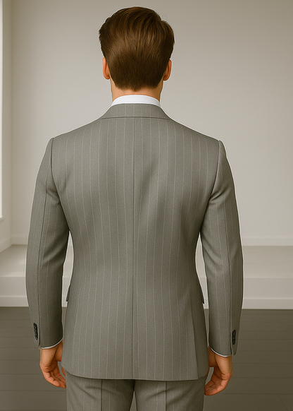 Wool Suit - Italian Made Business Suit by Statement Men's 2 Piece 100% Wool Double Breasted Suit - Pinstripe Pattern Modern Fit