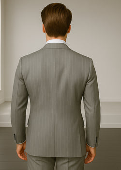 Wool Suit - Italian Made Business Suit by Statement Men's 2 Piece 100% Wool Double Breasted Suit - Pinstripe Pattern