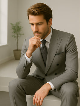 Wool Suit - Italian Made Business Suit by Statement Men's 2 Piece 100% Wool Double Breasted Suit - Pinstripe Pattern
