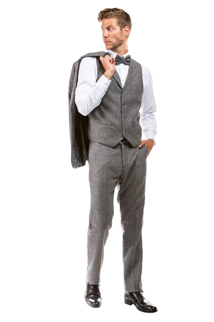 Cheap priced Suit - Men's Two Button Vested Vintage Style Tweed Wedding Grey Suit - Image 3