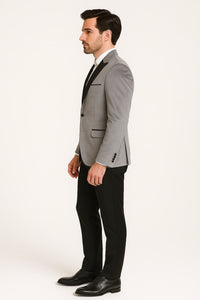 Men's Grey Velvet Tuxedo Jacket with Black Satin Lapel Suit – Mens Blazer + Black Pants - Image 3