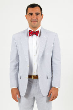 Men's Two Buttons  100% Cotton Grey/White seersucker ~ sear sucker Suit Available Big and Tall Sizes - Image 2