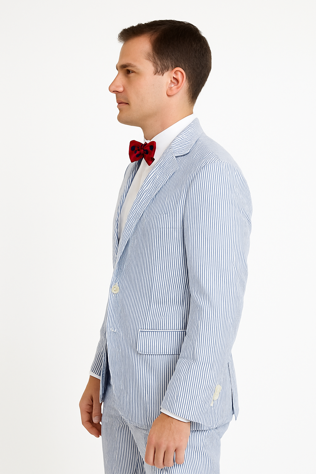 Men's Two Buttons  100% Cotton Grey/White seersucker ~ sear sucker Suit Available Big and Tall Sizes - Image 3