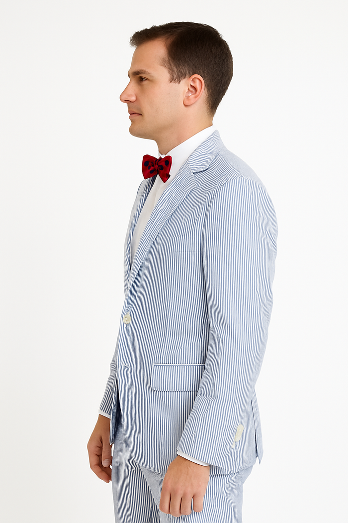 Men's Two Buttons  100% Cotton Grey/White seersucker ~ sear sucker Suit Available Big and Tall Sizes - Image 3