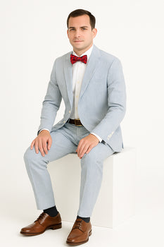 Men's Two Buttons  100% Cotton Grey/White seersucker ~ sear sucker Suit Available Big and Tall Sizes - Image 6