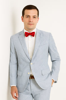 Men's Two Buttons  100% Cotton Grey/White seersucker ~ sear sucker Suit Available Big and Tall Sizes - Image 5