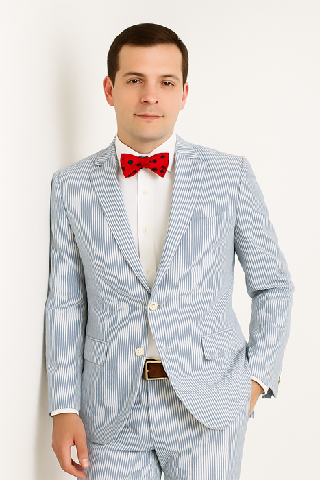 Men's Two Buttons  100% Cotton Grey/White seersucker ~ sear sucker Suit Available Big and Tall Sizes