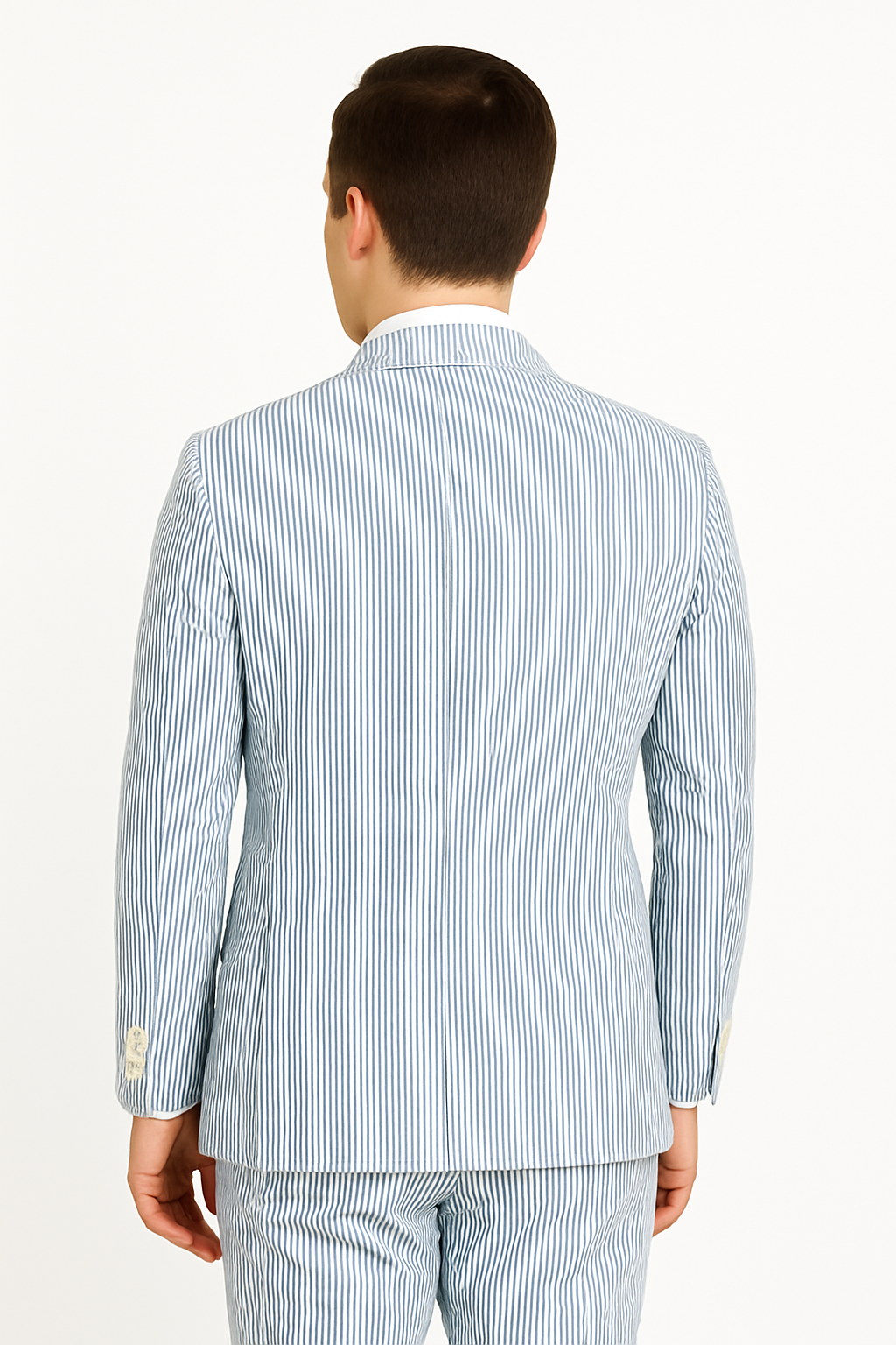 Men's Two Buttons  100% Cotton Grey/White seersucker ~ sear sucker Suit Available Big and Tall Sizes - Image 4