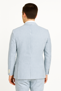 Men's Two Buttons  100% Cotton Grey/White seersucker ~ sear sucker Suit Available Big and Tall Sizes