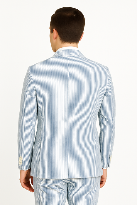 Men's Two Buttons  100% Cotton Grey/White seersucker ~ sear sucker Suit Available Big and Tall Sizes
