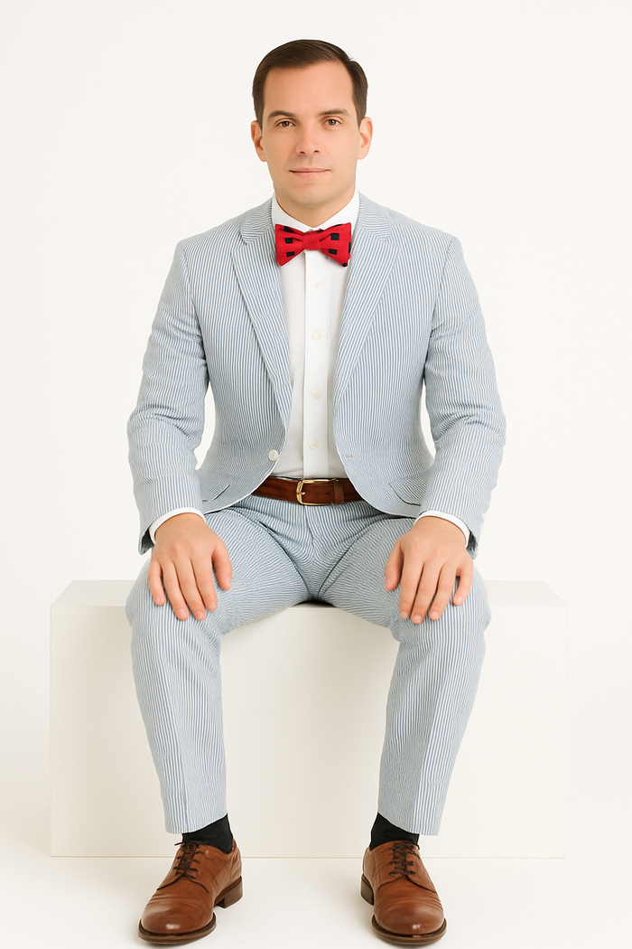 Men's Two Buttons  100% Cotton Grey/White seersucker ~ sear sucker Suit Available Big and Tall Sizes - Image 8
