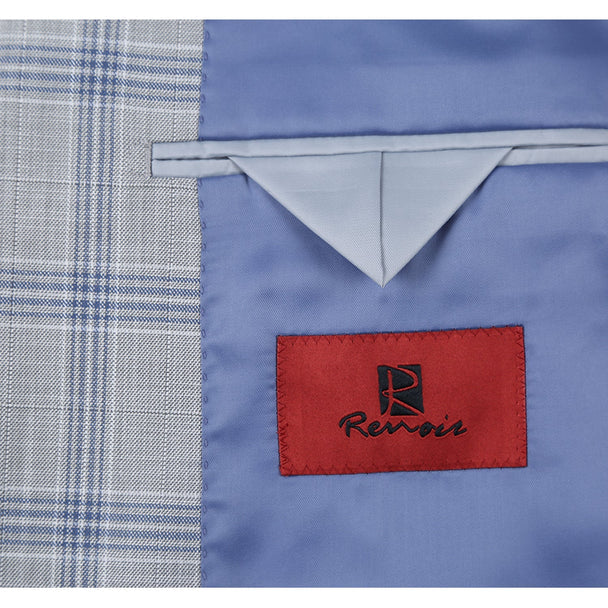 Renoir Clothing - Renoir Suit - Renoir Fashion - Stretch Performance 2-button Slim Fit Grey And Blue Check Renoir Suit