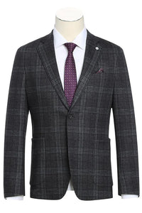 Saco vaquero - Western Sport Coat - Western Blazer - Mens Slim Fit Half Canvas Patch Pocket Summer Cotton Blazer In Grey Black Windowpane Plaid