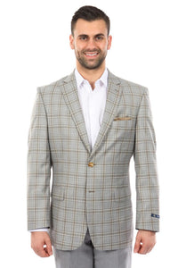 Saco vaquero - Western Sport Coat - Western Blazer- Men's Two Button Windowpane Plaid Grey Sport Coat