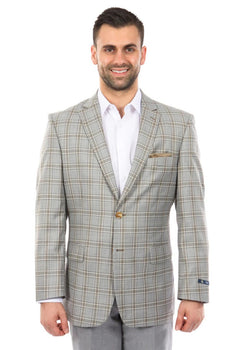 Saco vaquero - Western Sport Coat - Western Blazer- Men's Two Button Windowpane Plaid Grey Sport Coat