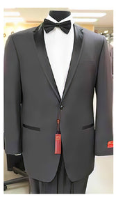 Grey~Gray 2 button  collar or Formal Suit & Dinner Jacker or Blazer with Black Edge Trim  Fashion Tuxedo For Men - Image 7