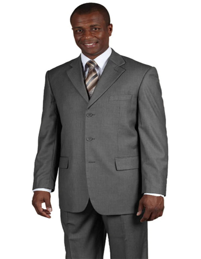 Three Button Suit - Classic Fit Pleated Pants - Mens 3 Button Classic Grey Pinstripe Business Suit