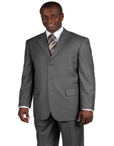Three Button Suit - Classic Fit Pleated Pants - Mens 3 Button 100% Wool Classic Grey Pinstripe Business Suit