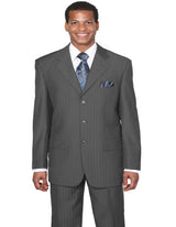 Three Button Suit - Classic Fit Pleated Pants - Mens Classic Fit 3 Button Tonal Pinstripe Grey Suit