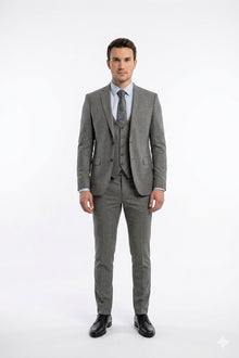 "Grey Plaid Skinny Fit Men's Suit with Two-Button Vest - Low Cut"
