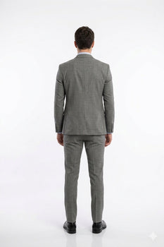 "Grey Plaid Skinny Fit Men's Suit with Two-Button Vest - Low Cut"
