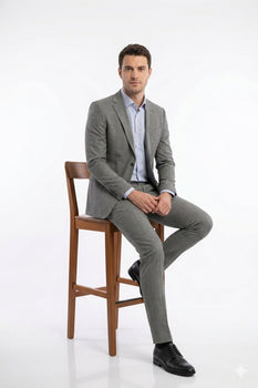 "Grey Plaid Skinny Fit Men's Suit with Two-Button Vest - Low Cut"