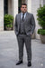 "Grey Plaid Skinny Fit Men's Suit with Two-Button Vest - Low Cut"