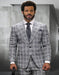 Mens Italian Wool Suit Color Grey - Men's Designer One Button Peak Lapel Wool Grey Windowpane Plaid Suit