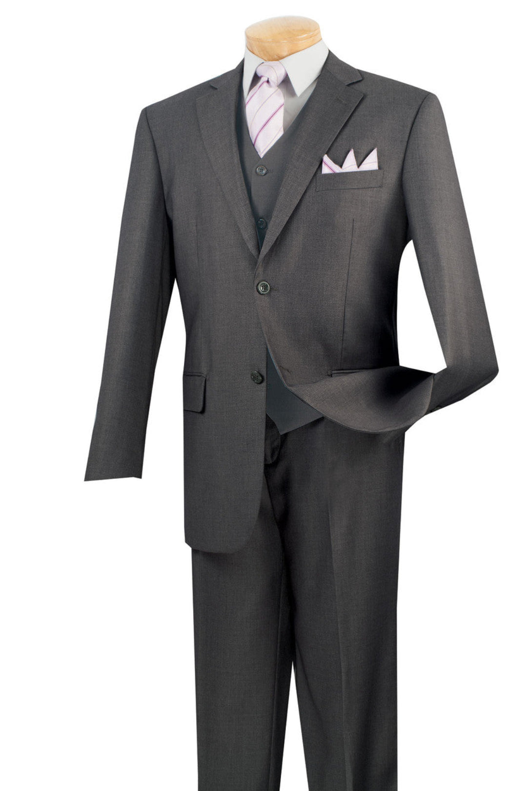 VINCI Men's Heather Gray Double Breasted 6-Button Suit - Classic Fit, Two-Piece Set New
