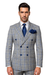 Suits With Baggy Pleated Pants - Wide Leg Pants 100% Wool - Classic Fit in Color Grey with Blue Plaid by Rossiman