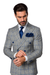 Suits With Baggy Pleated Pants - Wide Leg Pants 100% Wool - Classic Fit in Color Grey with Blue Plaid by Rossiman