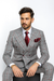 Suits With Baggy Pleated Pants - Wide Leg Pants 100% Wool - Classic Fit in Color Grey with Red Plaid by Rossiman
