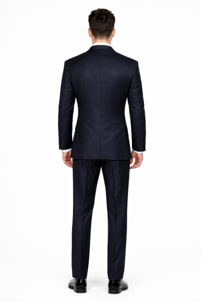 Indigo Shiny Tuxedo Vested Suit - Sateen Sharkskin Fabric Groom Suit - Image 7