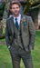 SKU#JA60784 Groomsmen Tweed Suit - Green Herringbone Western Suit