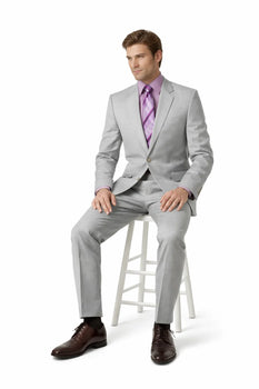 Groomsmen Suit Silver Gray (Very Very Light Gray(Ash)) 2 Button Double Vent Men's Cheap Priced Business Suits Clearance Sale