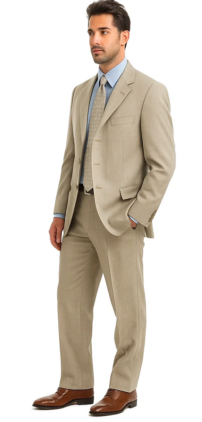 Groomsmen Suits Cheap Priced Men'S Dress Suit For Sale Khaki Light Tan ~ Beige ~Sand~Stone Available In 2 Or 3 Buttons Style Regular Classic Cut Cool Light Weight Jacket + Pants - Image 2