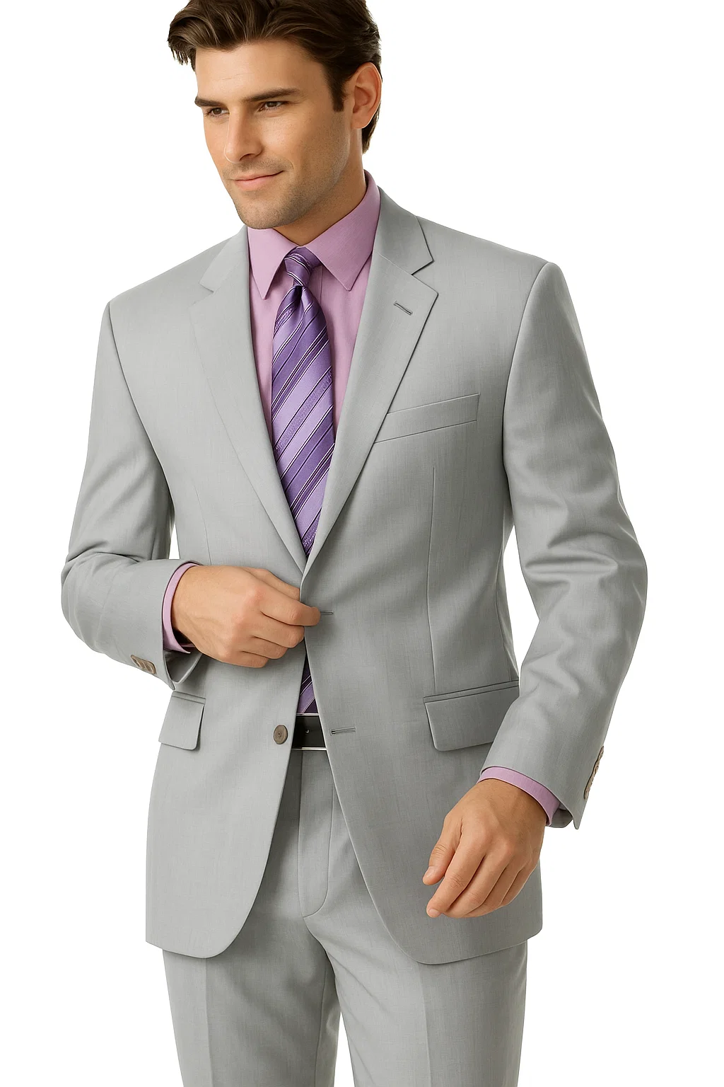 Groomsmen Suits Silver Gray (Very Light Gray(Ash)) 2 Button Double Vent Men's Cheap Priced Business Suits Clearance Sale - Image 2
