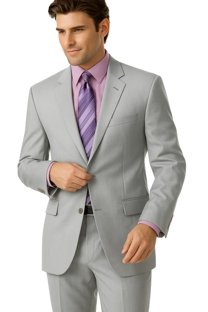 Groomsmen Suits Silver Gray (Very Light Gray(Ash)) 2 Button Double Vent Men's Cheap Priced Business Suits Clearance Sale - Image 2
