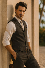 Groomsmen Summer Beach Prom Black Vest and Pants Set - Image 8