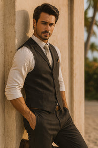 Groomsmen Summer Beach Prom Black Vest and Pants Set