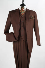 Apollo King Designer Brand + Mens Classic Fit 3 Button Vested Single Pleated Pant Suit in Coco Brown