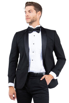 Mens Black Blazer - Men's Modern Fit One Button Shawl Lapel Tuxedo Separates Jacket in Black